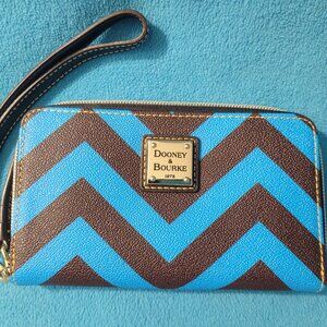 Dooney & Bourke Chevron Leather Wallet Blue Brown Medium Size